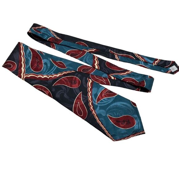 Vintage Oscar de la Renta Men's Necktie Tie Blue Maroon Paisley Silk Designer - Picture 6 of 7
